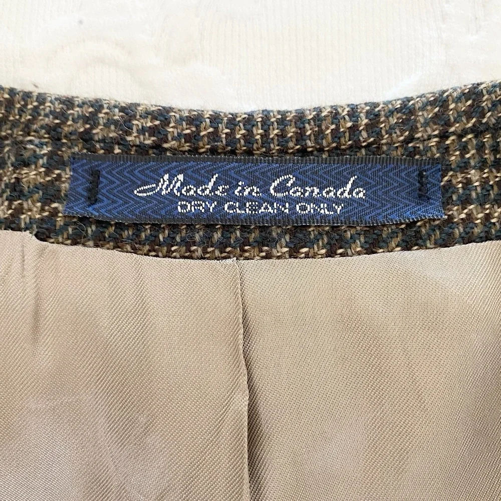 VTG Chaps Ralph Lauren Blazer Men 41R Olive Brown Houndstooth Canada Coat Wool